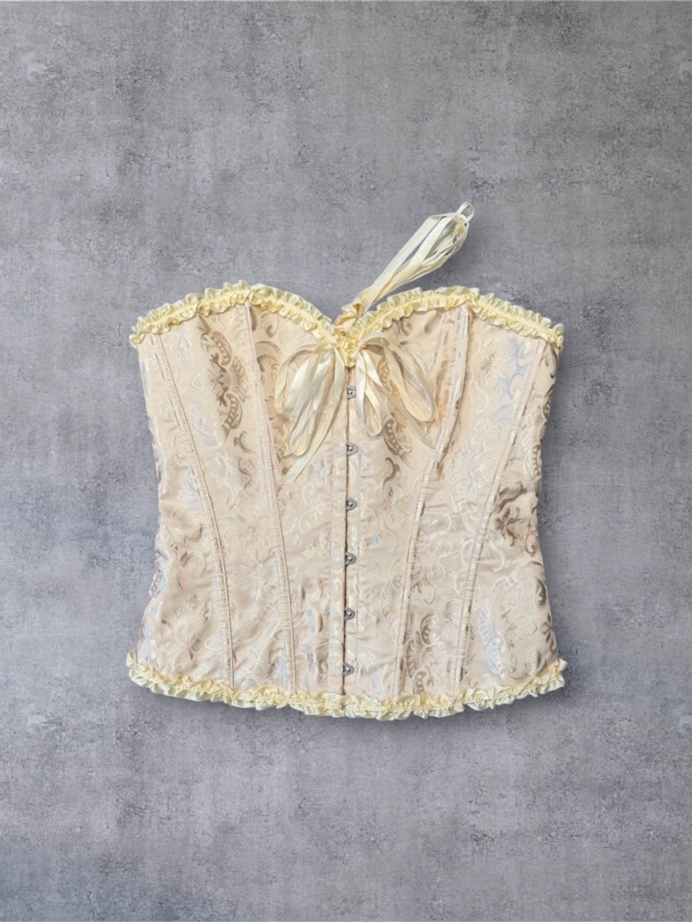 Ivory Brocade Corset Top with Pale Yellow Trim